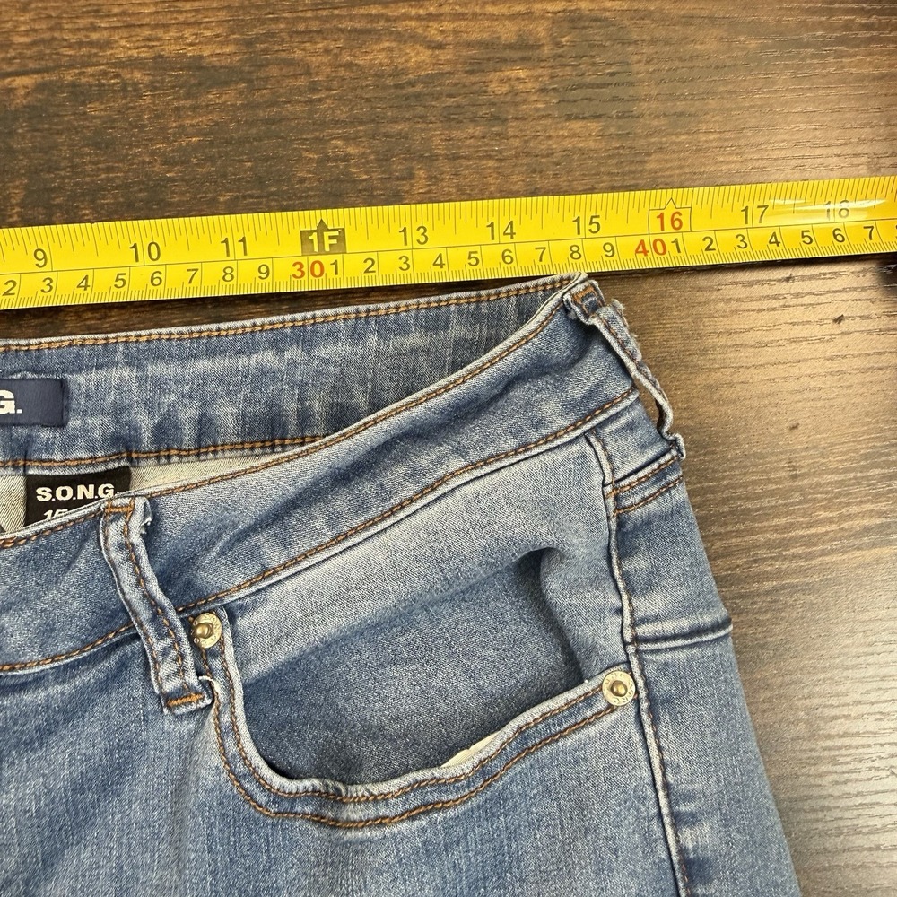 S.O.N.G Skinny Jeans Womens 15/32 Blue Distressed Stretch Denim Mid Rise Raw Hem - Picture 7 of 12